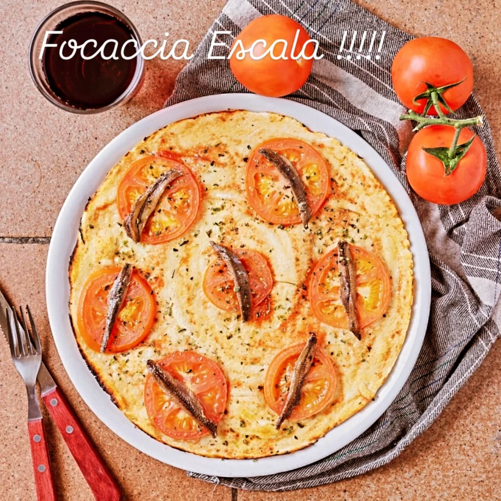Focaccia con tomate y anchoas